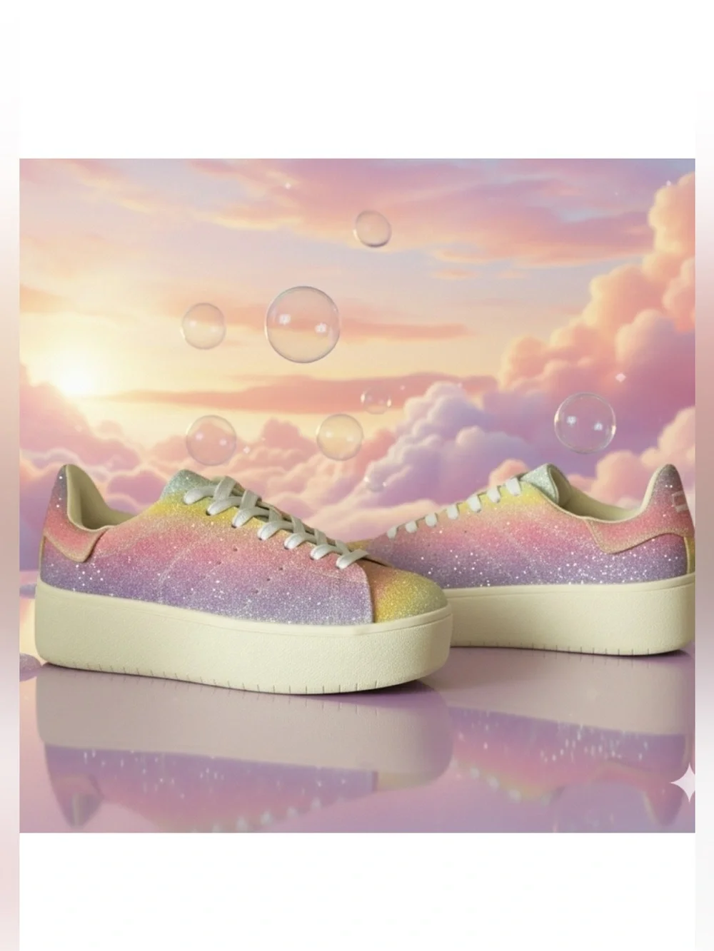 Hero by J Adams Women’s Pastel Rainbow Platform Glitter Sneakers NIB